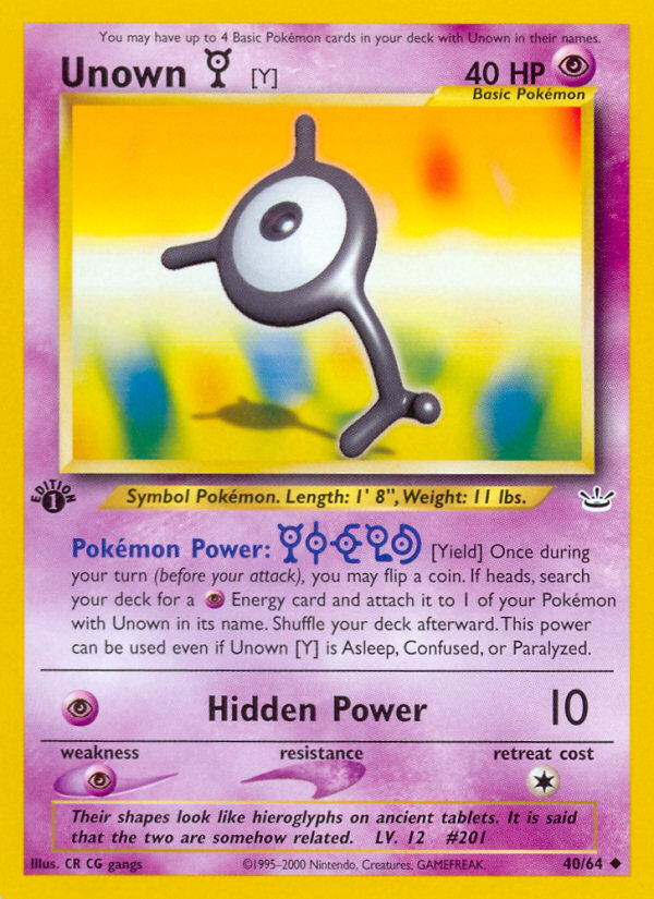 Unown Y - Neo Revelation - #40 (1st Edition)