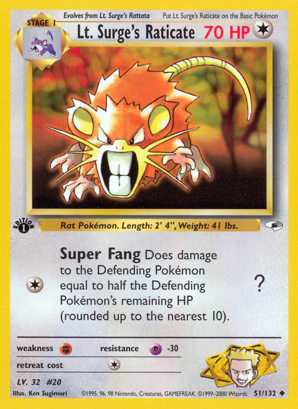 Lt. Surge's Raticate - Gym Heroes - #51 (1st Edition)