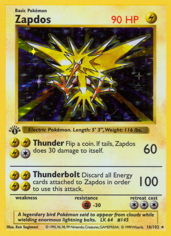 Zapdos - Base Set - #16 (1st Edition)
