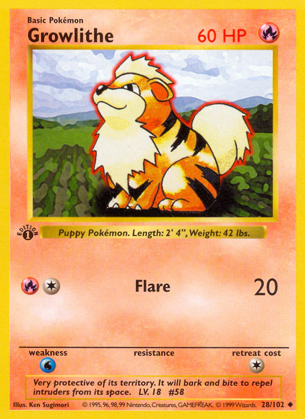 Growlithe - Base Set - #28 (1st Edition)